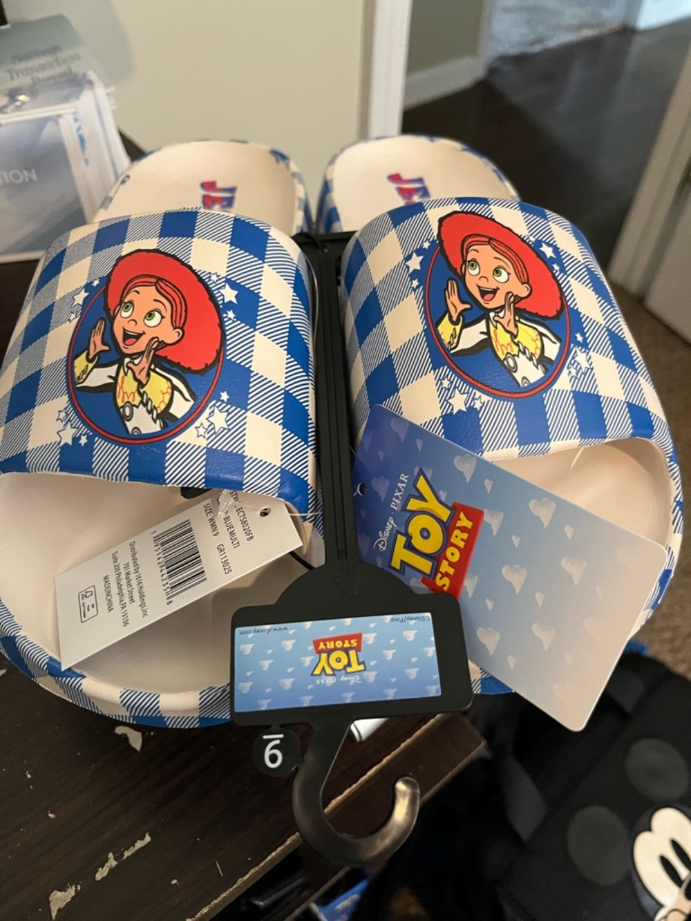 Disney Toy Story Jessie Blue & White Check Slide Sandals